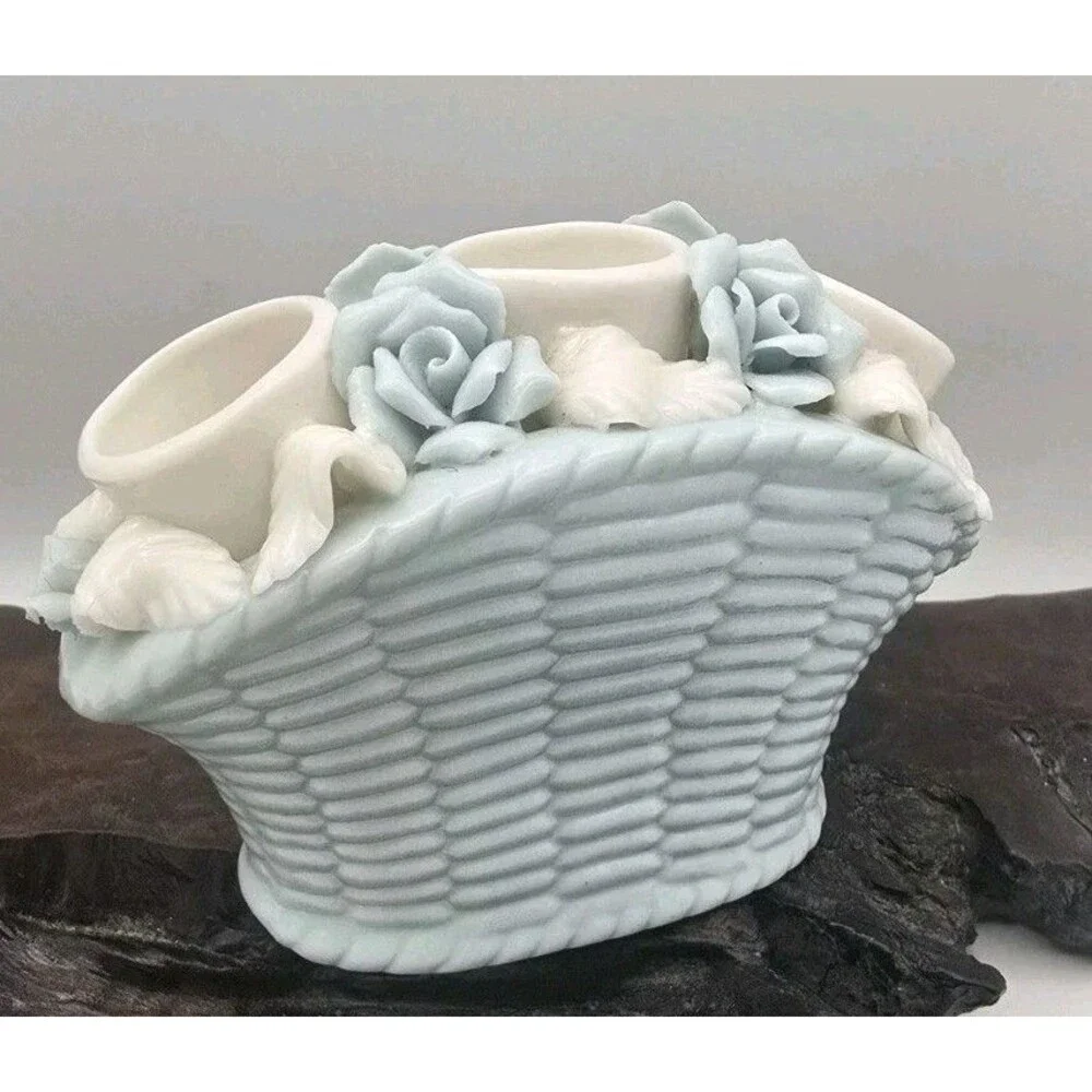 Lipstick Holder Floral 3 Tubes Japan Porcelain